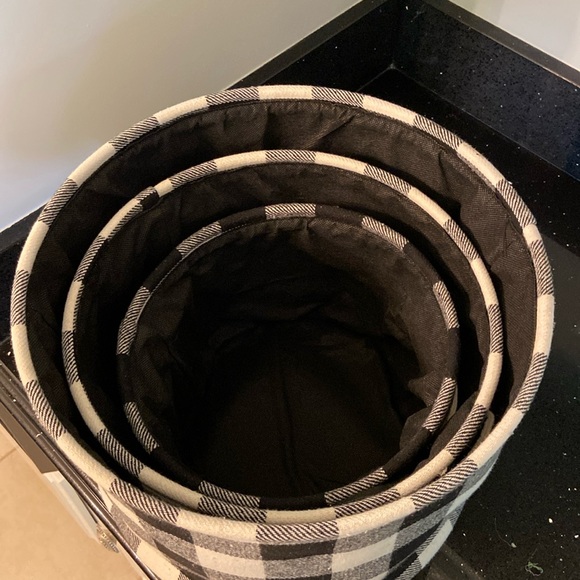 SET/3 Black & White Buffalo Check Soft Sided Nesting Baskets Storage w/ Handles - Picture 2 of 15